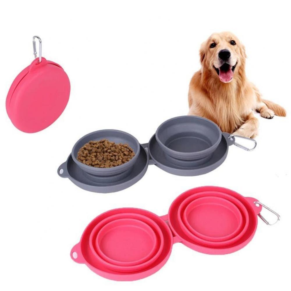 Double Collapsible Pet Feeding Bowl Set - Convenient And Portable Dog