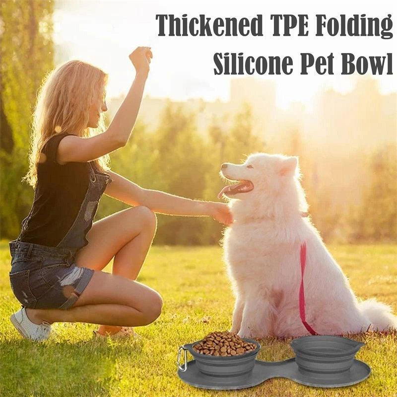 Double Collapsible Pet Feeding Bowl Set - Convenient And Portable Dog
