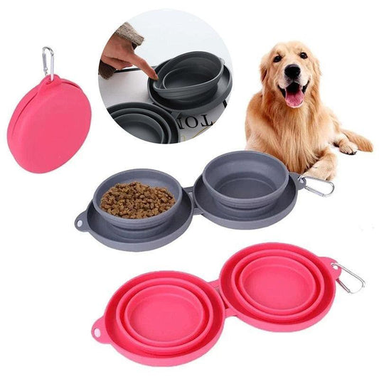 Double Collapsible Pet Feeding Bowl Set - Convenient And Portable Dog